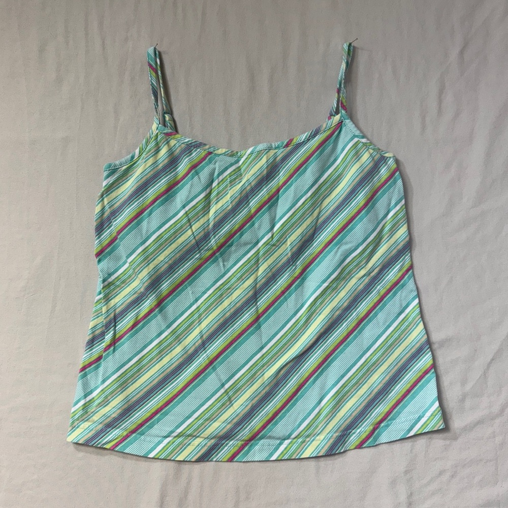 Colorful Striped Maternity Tank Top Womens Medium Sleeveless Shirt Summer Preppy